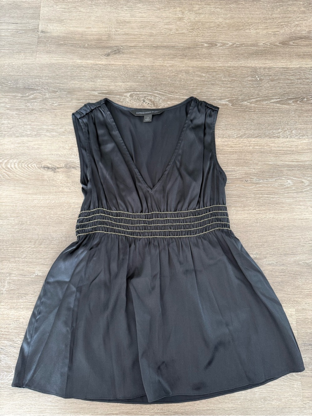 Express Black Sleeveless V-Neck top with Gold Waist Stitching